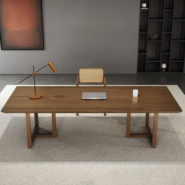 Bureau de bureau rectangulaire en bois massif, bureau d'écriture moderne à 1 étagère Clearhalo