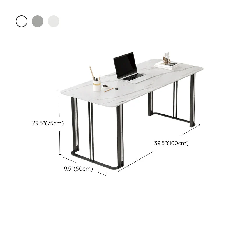 Bureau de bureau rectangulaire contemporain, bureau d'écriture au fini antique avec pieds en métal Clearhalo