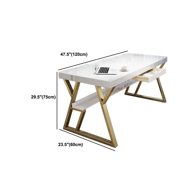 Bureau de bureau rectangulaire Glam, 1 tiroir, tréteau en pin Clearhalo