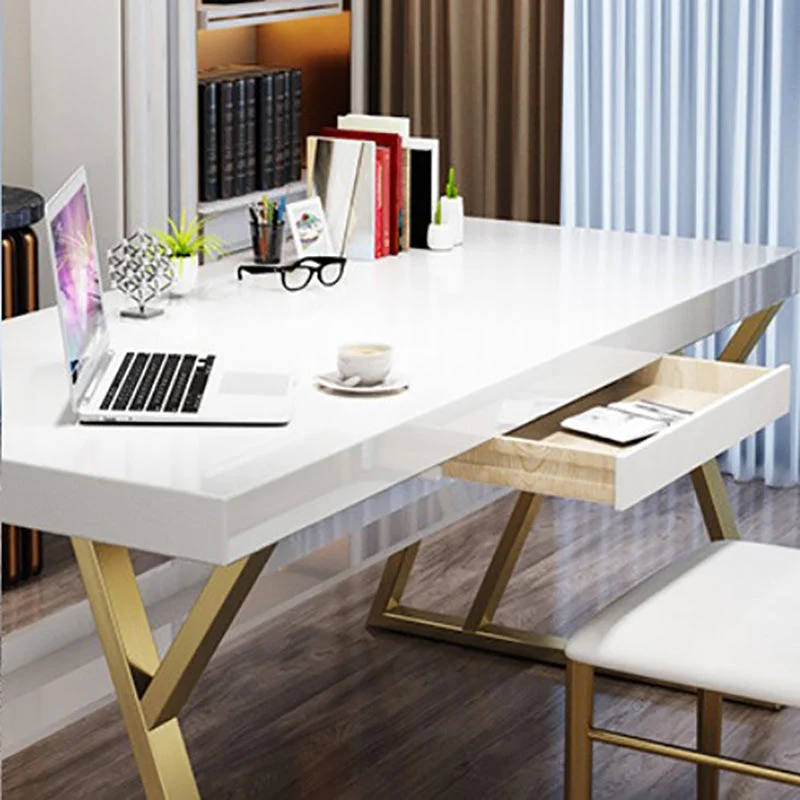 Bureau de bureau rectangulaire Glam, 1 tiroir, tréteau en pin Clearhalo