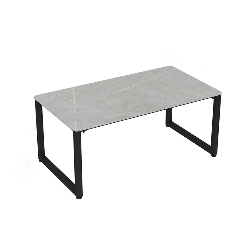 Bureau de bureau rectangulaire gris, bureau d'écriture industriel à base de traîneau en métal Clearhalo