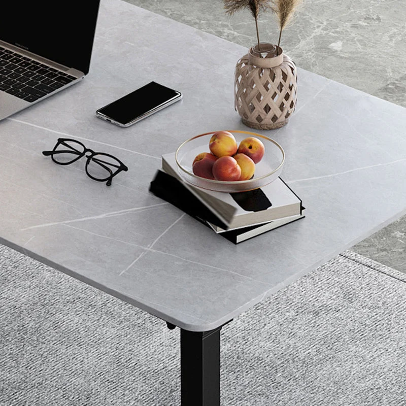 Bureau de bureau rectangulaire gris, bureau d'écriture industriel à base de traîneau en métal Clearhalo