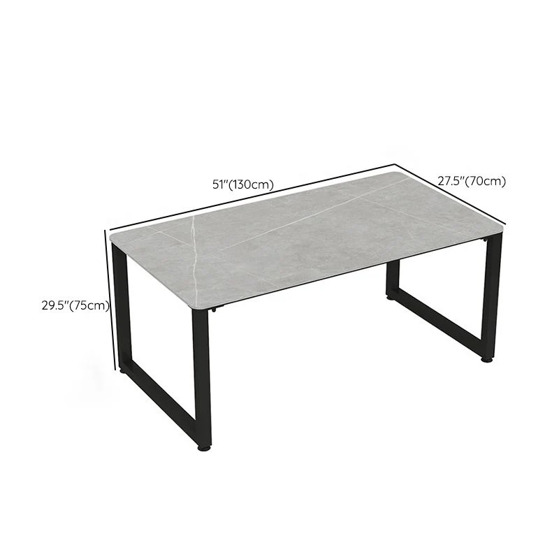 Bureau de bureau rectangulaire gris, bureau d'écriture industriel à base de traîneau en métal Clearhalo