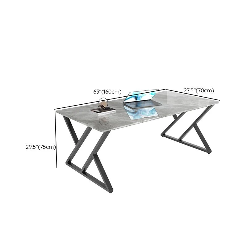 Bureau de bureau rectangulaire industriel avec plateau en ardoise grise Clearhalo