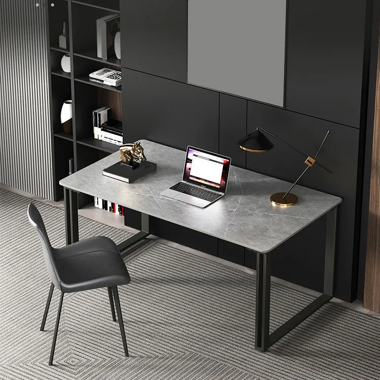 Bureau de bureau rectangulaire luge, bureau d'écriture blanc et gris pour bureau Clearhalo