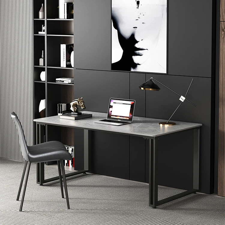 Bureau de bureau rectangulaire luge, bureau d'écriture blanc et gris pour bureau Clearhalo