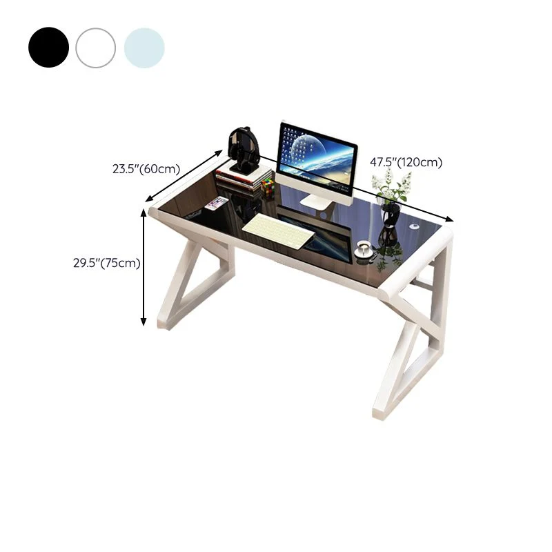 Bureau de bureau rectangulaire moderne avec plateau en verre, bureau d'écriture de 29,53 pouces de hauteur Clearhalo