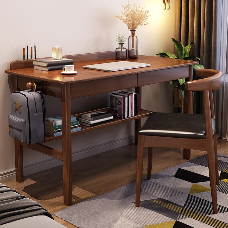 Bureau de bureau rectangulaire moderne en bois massif, 1 étagère, 29,53 pouces de haut Clearhalo