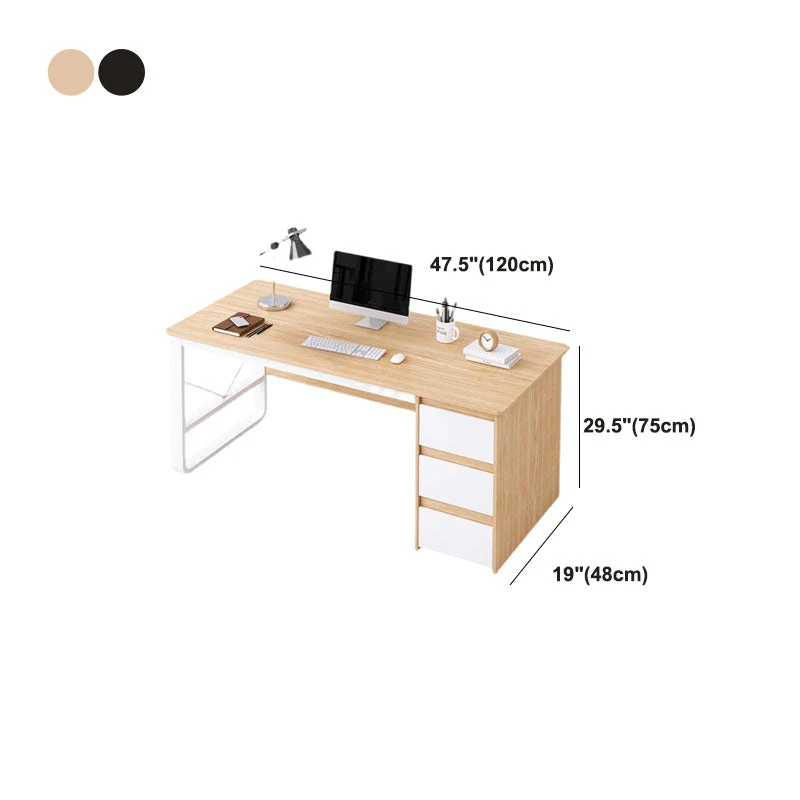 Bureau de bureau rectangulaire moderne, bureau d'écriture avec tiroirs Clearhalo