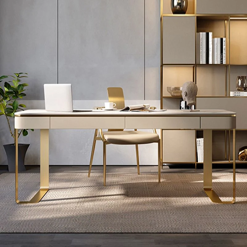 Bureau de bureau rectangulaire en pierre avec double piédestal, bureau d'écriture de style moderne pour le bureau Clearhalo