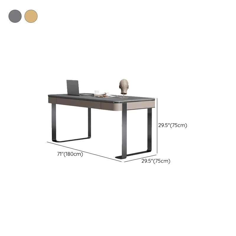 Bureau de bureau rectangulaire en pierre avec double piédestal, bureau d'écriture de style moderne pour le bureau Clearhalo