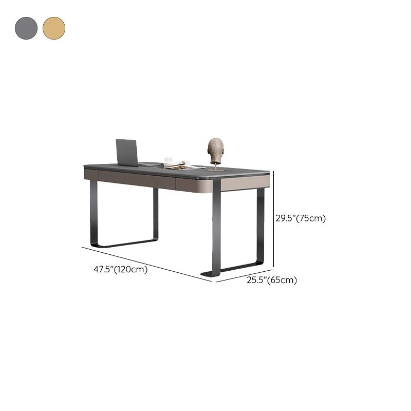 Bureau de bureau rectangulaire en pierre avec double piédestal, bureau d'écriture de style moderne pour le bureau Clearhalo