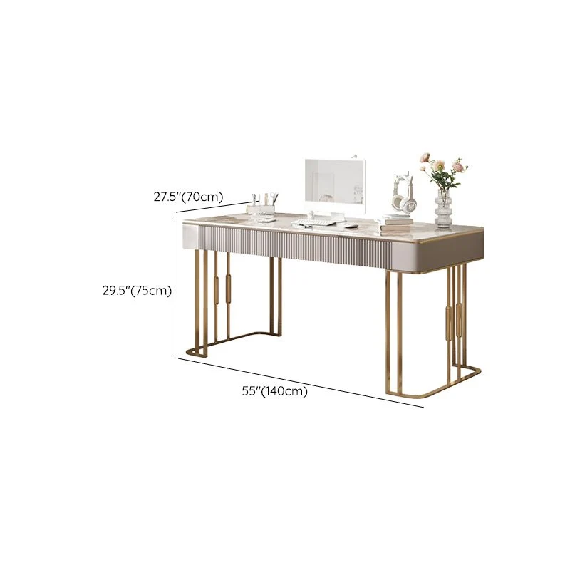 Bureau de bureau rectangulaire en pierre, Base métallique, Style Glam, bureau d'écriture pour le bureau Clearhalo