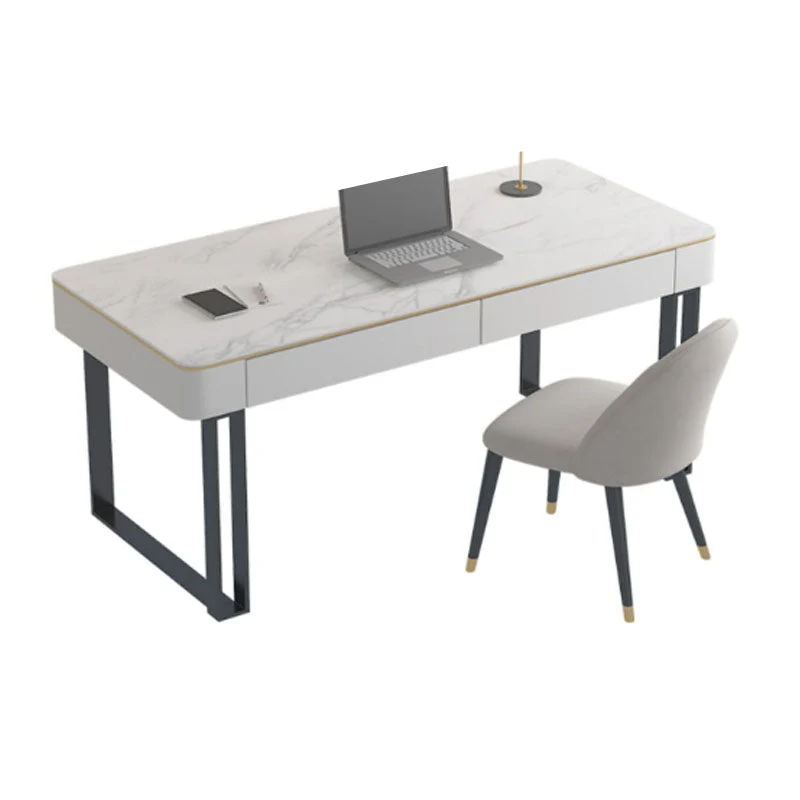 Bureau de bureau rectangulaire en pierre, bureau d'écriture moderne avec tiroirs pour le bureau Clearhalo