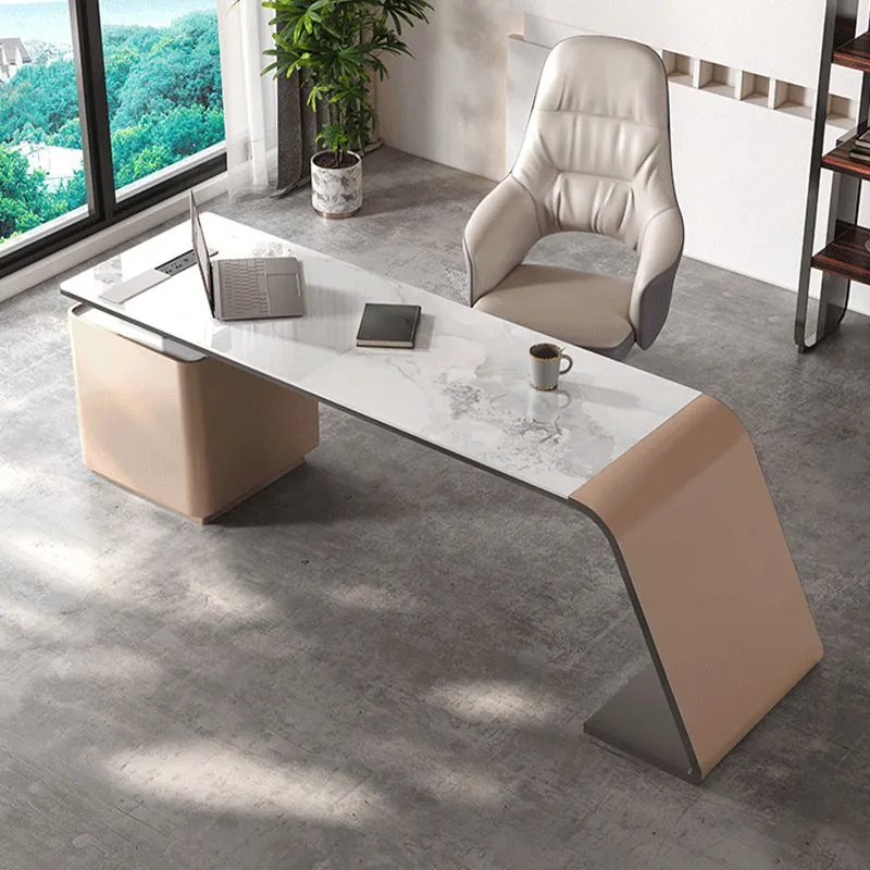 Bureau de bureau rectangulaire en pierre, bureau d'écriture de Style moderne avec tiroirs pour le bureau Clearhalo