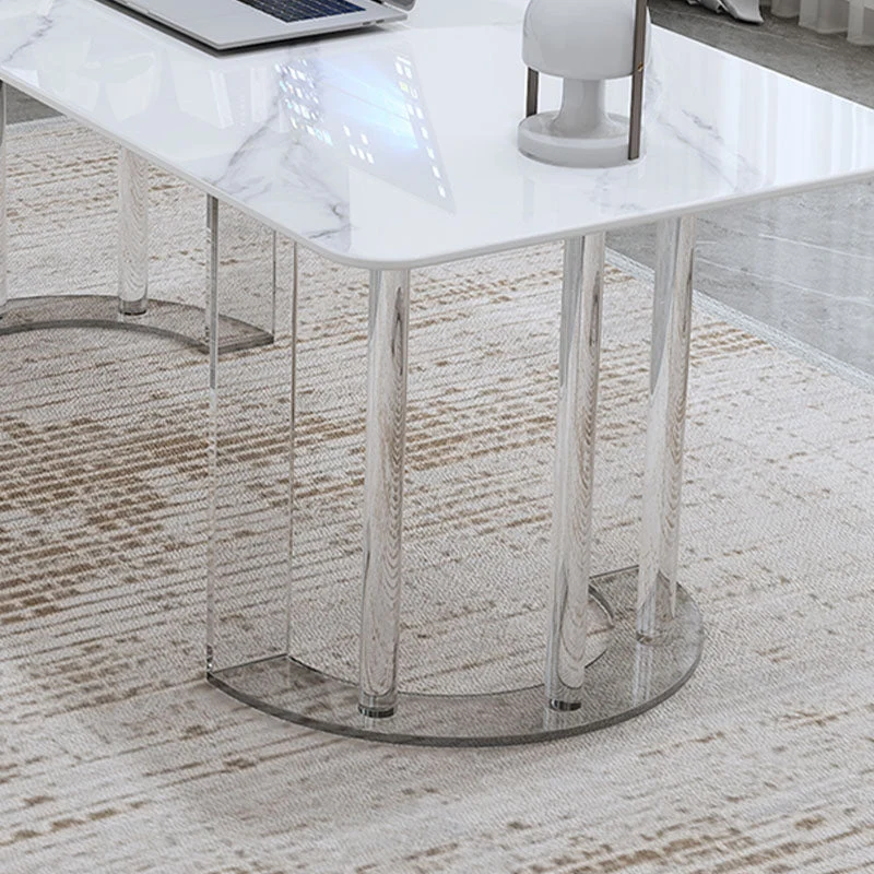 Bureau de bureau rectangulaire en pierre, bureau d'écriture de Style moderne avec base en acrylique pour le bureau Clearhalo