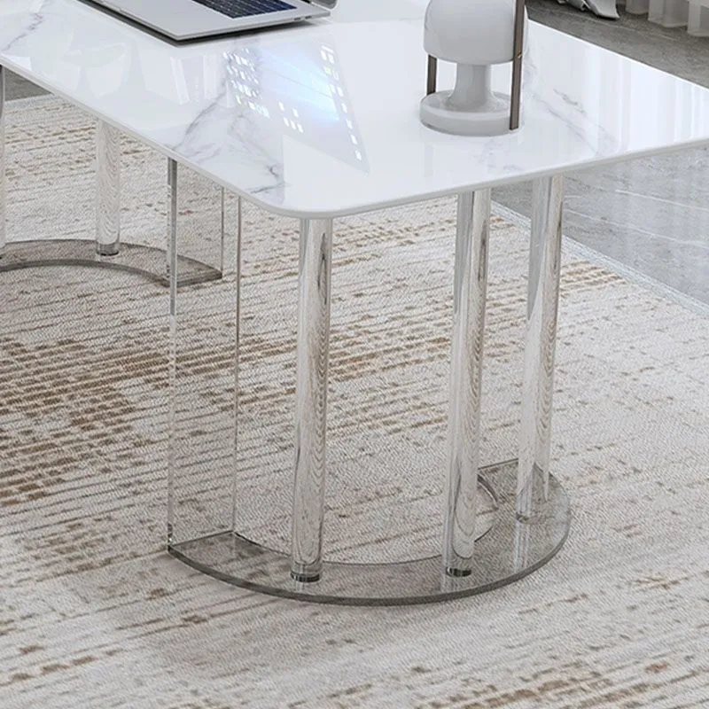Bureau de bureau rectangulaire en pierre, bureau d'écriture de Style moderne avec base en acrylique pour le bureau Clearhalo