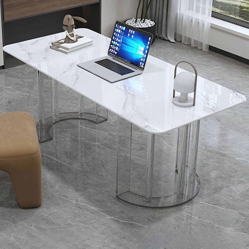 Bureau de bureau rectangulaire en pierre, bureau d'écriture de Style moderne avec base en acrylique pour le bureau Clearhalo