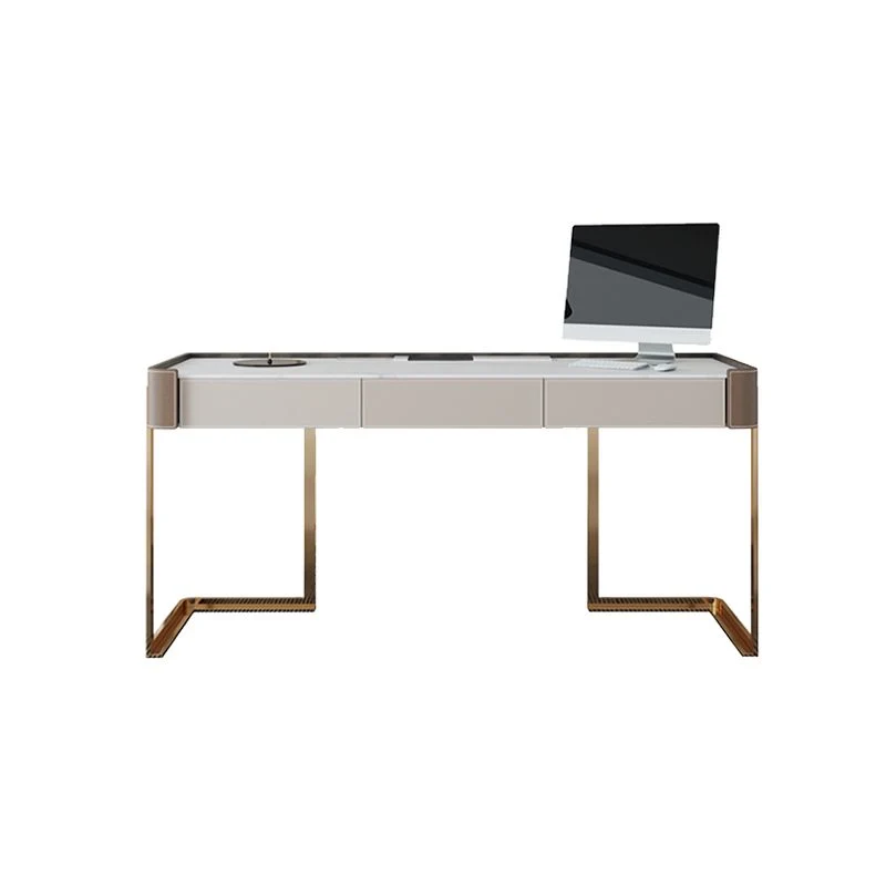 Bureau de bureau rectangulaire en pierre, bureau de Style Glam avec base en métal pour bureau Clearhalo