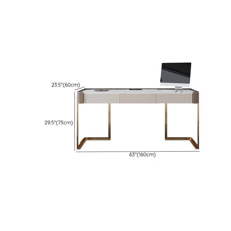 Bureau de bureau rectangulaire en pierre, bureau de Style Glam avec base en métal pour bureau Clearhalo