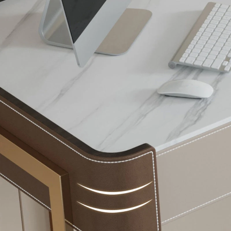 Bureau de bureau rectangulaire en pierre, bureau de Style Glam avec base en métal pour bureau Clearhalo