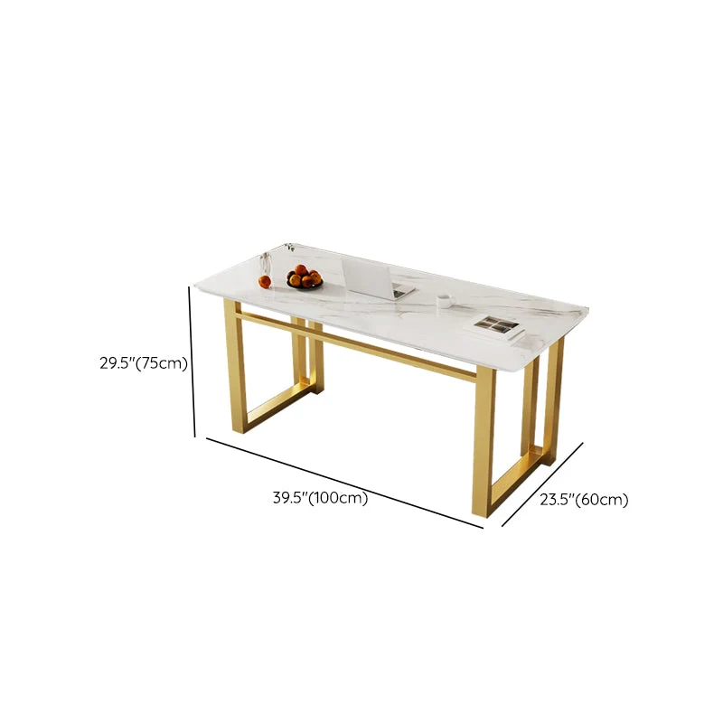 Bureau de bureau rectangulaire en pierre, style glamour, avec base en métal, pour bureau Clearhalo