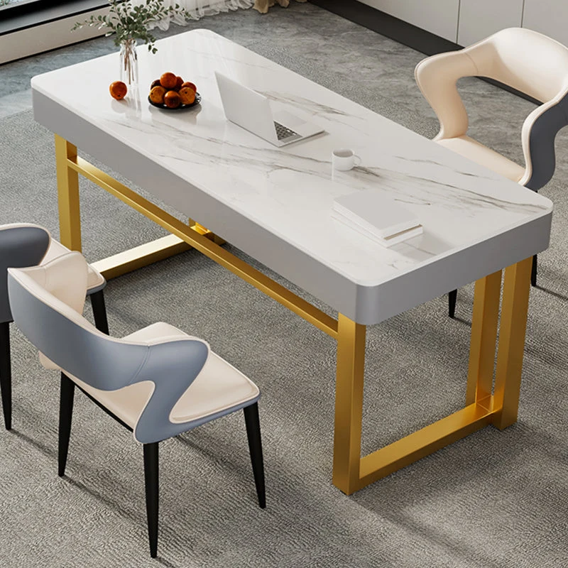 Bureau de bureau rectangulaire en pierre, style glamour, avec base en métal, pour bureau Clearhalo