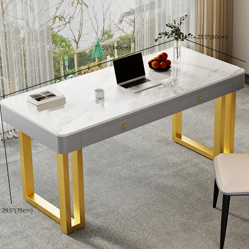 Bureau de bureau rectangulaire en pierre, style glamour, avec base en métal, pour bureau Clearhalo