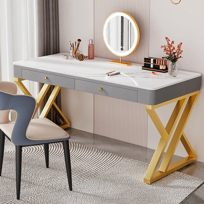 Bureau de bureau rectangulaire en pierre de style glamour avec base en métal Clearhalo