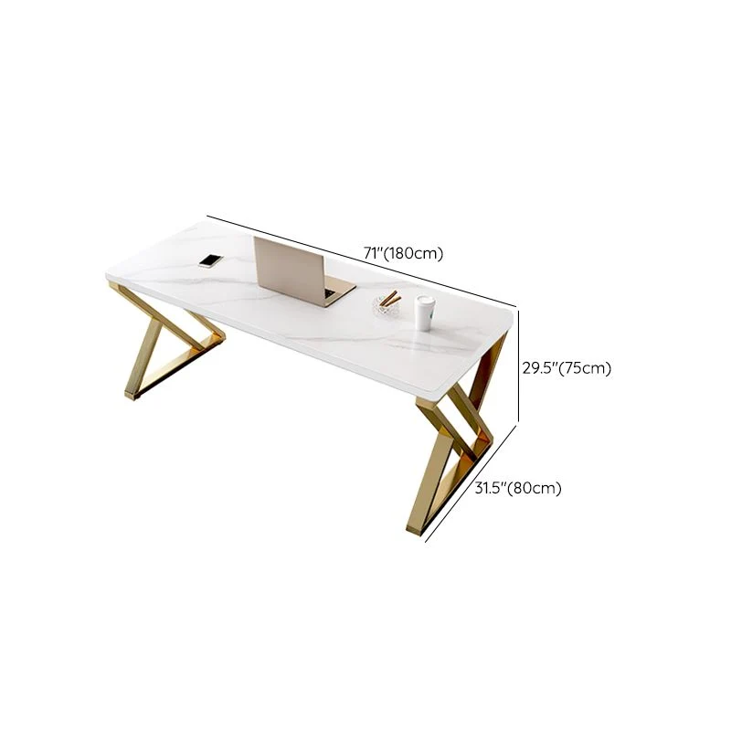 Bureau de bureau rectangulaire en pierre de style glamour avec base en métal Clearhalo