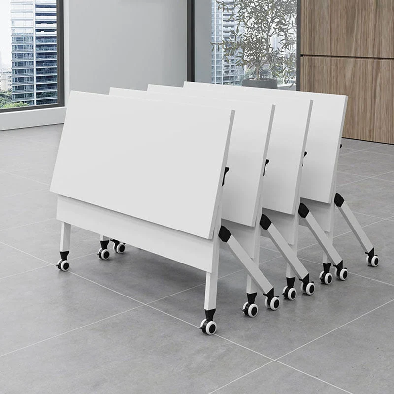 Bureau de bureau rectangulaire en verre contemporain avec roulettes Clearhalo