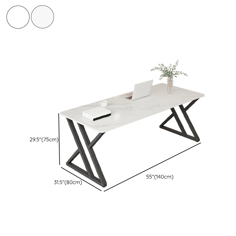 Bureau de bureau de style industriel, bureau de travail de forme rectangulaire en blanc pour le bureau Clearhalo