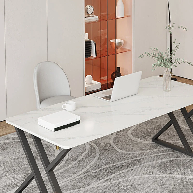 Bureau de bureau de style industriel, bureau de travail de forme rectangulaire en blanc pour le bureau Clearhalo