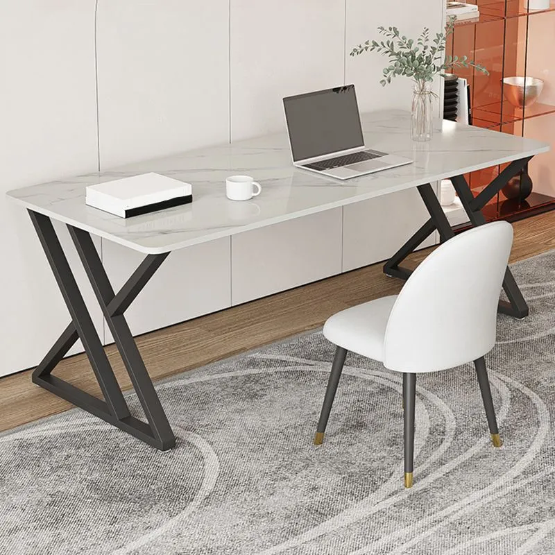 Bureau de bureau de style industriel, bureau de travail de forme rectangulaire en blanc pour le bureau Clearhalo