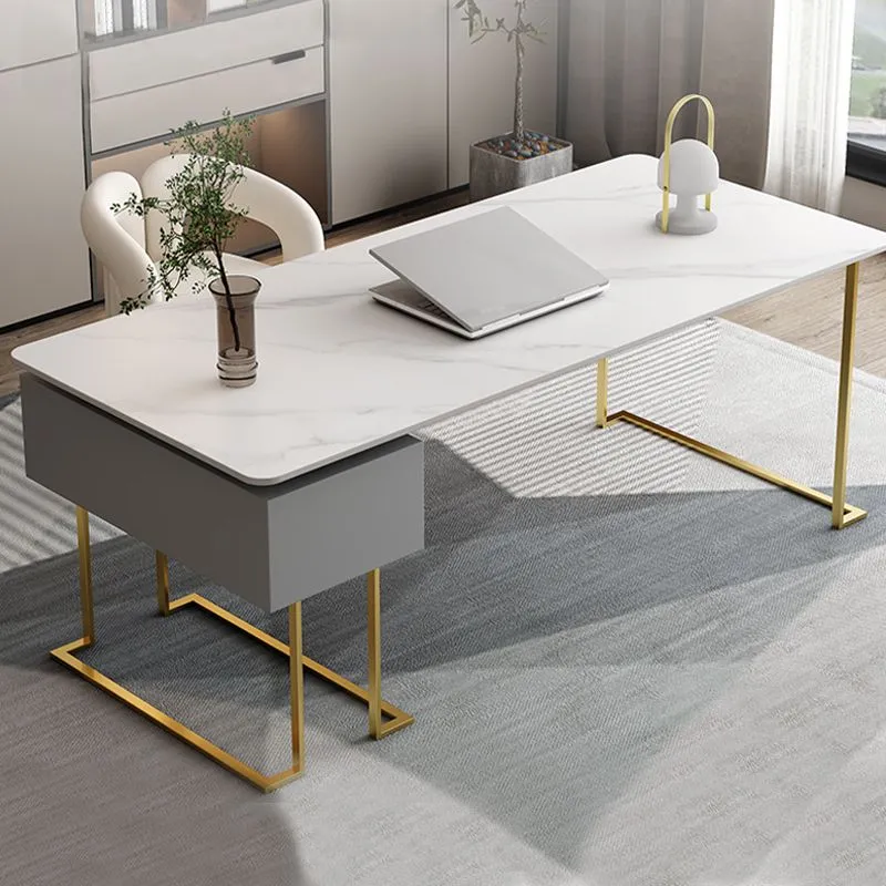 Bureau de bureau supérieur en pierre frittée rectangulaire, bureau d'écriture de style moderne Clearhalo