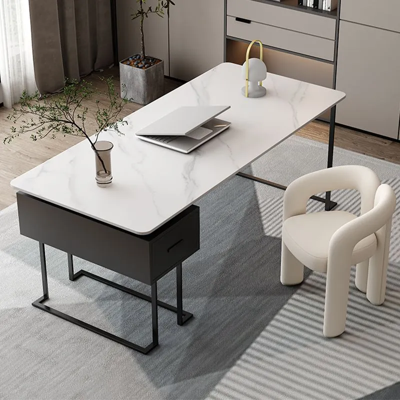 Bureau de bureau supérieur en pierre frittée rectangulaire, bureau d'écriture de style moderne Clearhalo