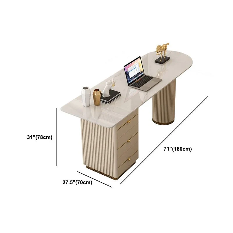 Bureau de bureau sur pied Glam avec 3 tiroirs de rangement, bureau d'écriture Beige Clearhalo