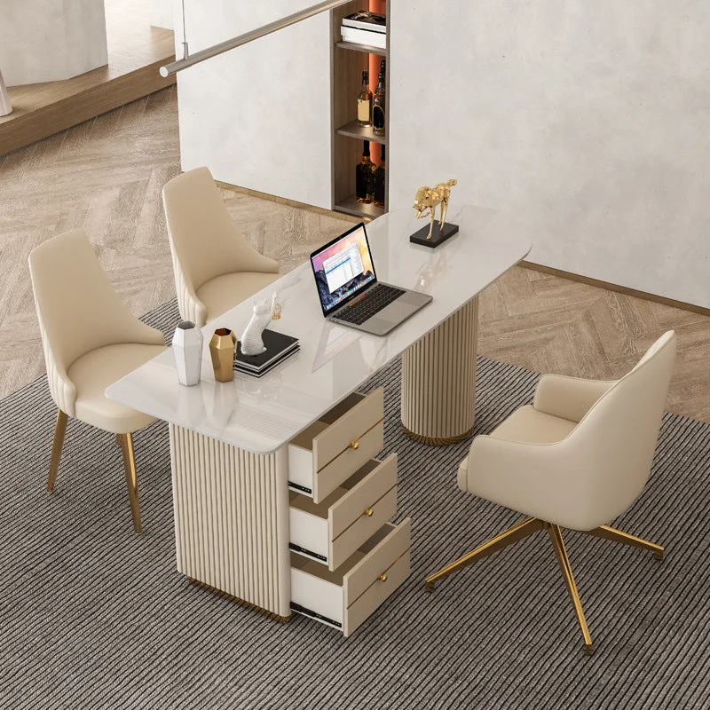 Bureau de bureau sur pied Glam avec 3 tiroirs de rangement, bureau d'écriture Beige Clearhalo