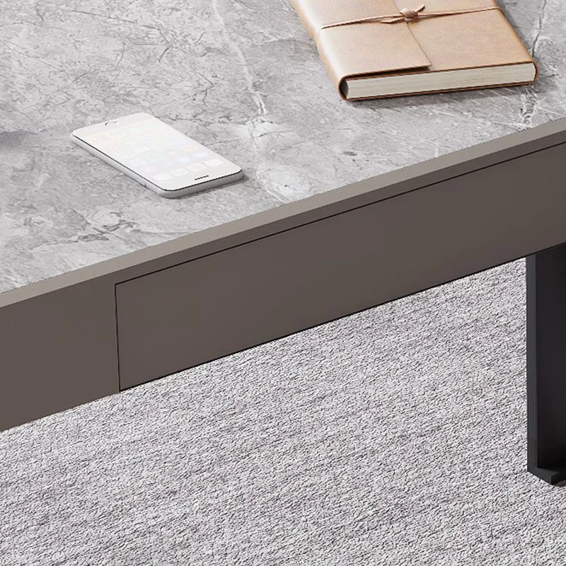Bureau de bureau à 2 tiroirs de Style moderne, plateau gris en pierre frittée pour la maison Clearhalo