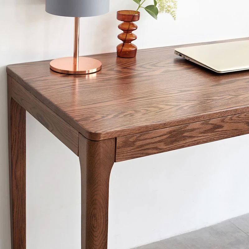 Bureau de chambre à coucher en chêne brun, bureau à tiroir unique, base Parsons Clearhalo