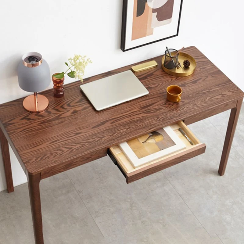 Bureau de chambre à coucher en chêne brun, bureau à tiroir unique, base Parsons Clearhalo