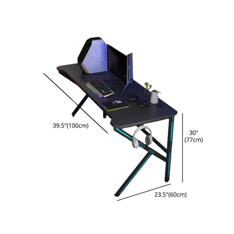 Bureau de chambre à coucher de couleur noire avec pieds de table en acier, bureau de jeu moderne Clearhalo