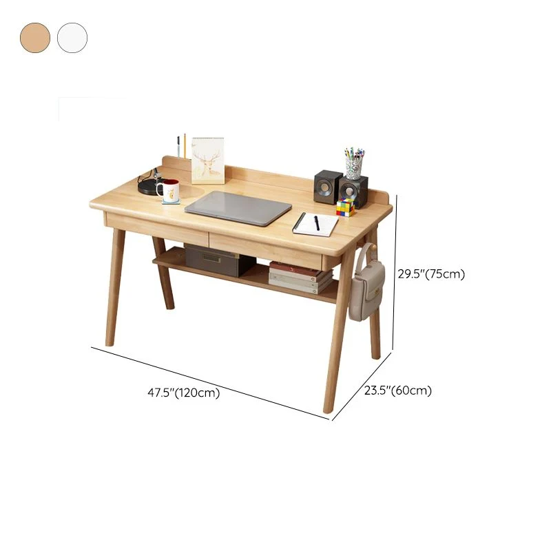 Bureau de chambre rectangulaire, bureau d'écriture en bois massif avec 2 tiroirs de rangement Clearhalo