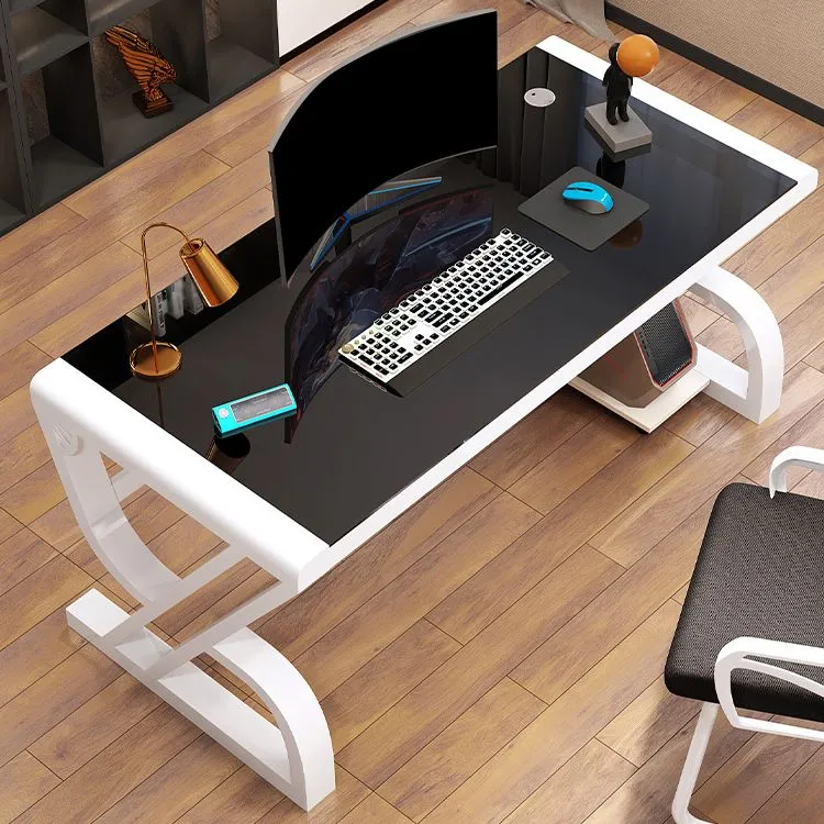 Bureau contemporain avec plateau en verre, bureau d'écriture de 29,53 pouces de hauteur Clearhalo