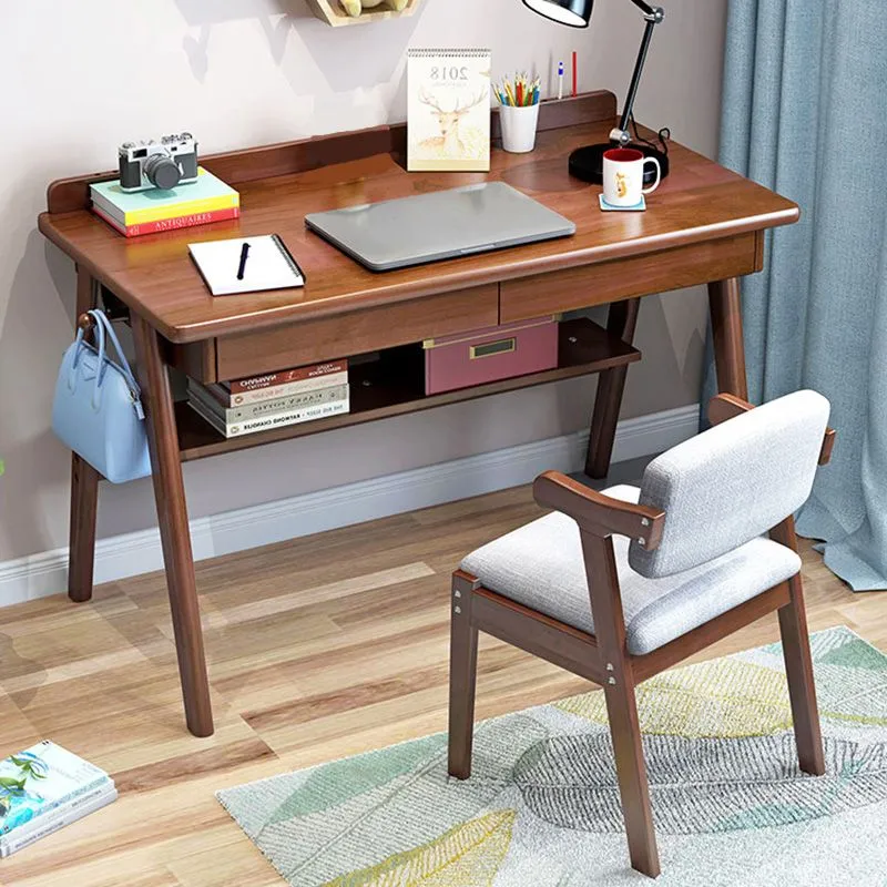 Bureau contemporain en bois Bureau d'écriture de 29,52 po de hauteur avec 2 tiroirs Clearhalo