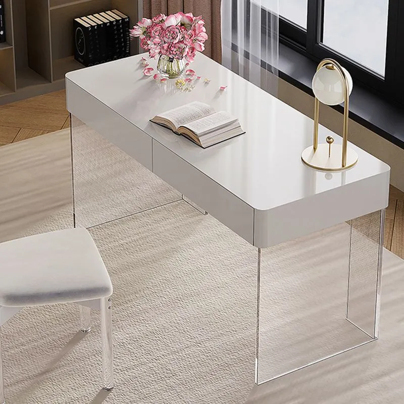 Bureau contemporain en bois d'ingénierie, bureau en acrylique avec 2 tiroirs Clearhalo