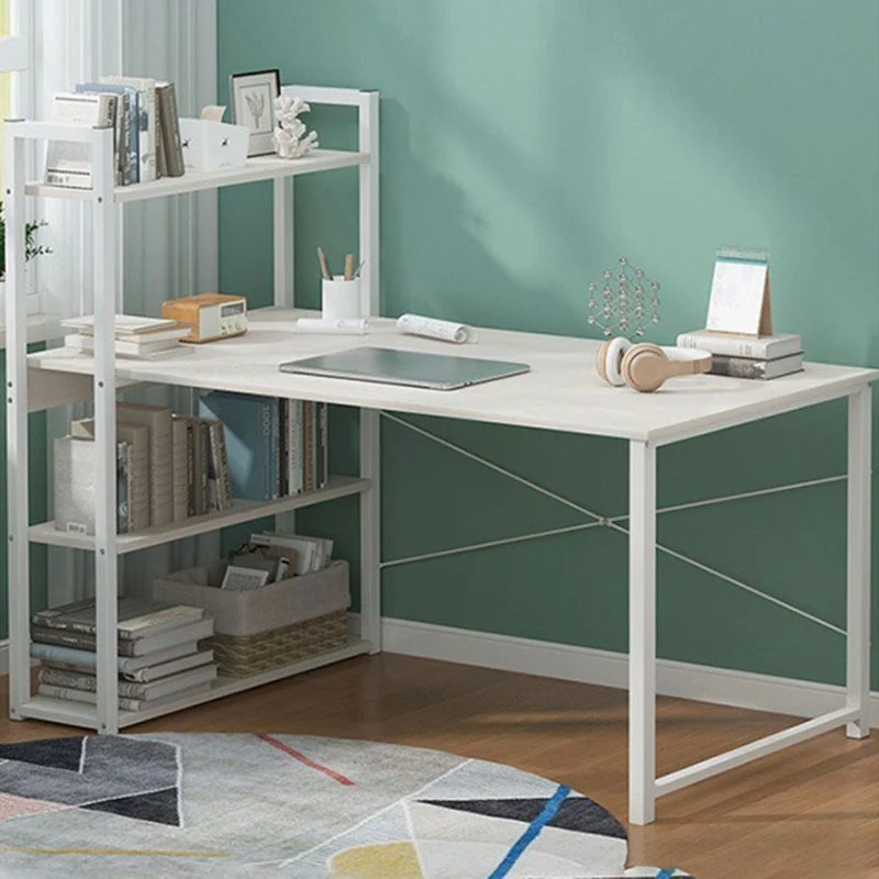 Bureau contemporain en bois d'ingénierie, bureau d'écriture à Base en forme de H avec étagère pour la maison Clearhalo