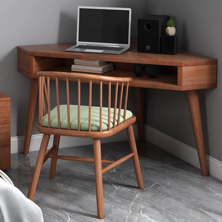 Bureau contemporain en bois massif, bureau de chambre à coucher, marron avec pieds Clearhalo