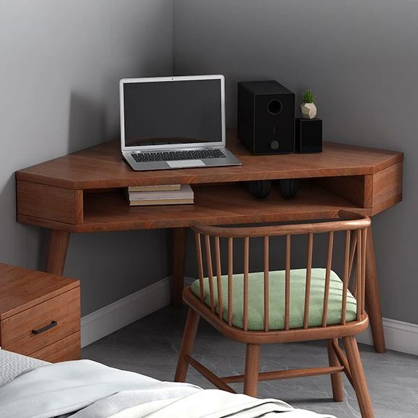 Bureau contemporain en bois massif, bureau de chambre à coucher, marron avec pieds Clearhalo