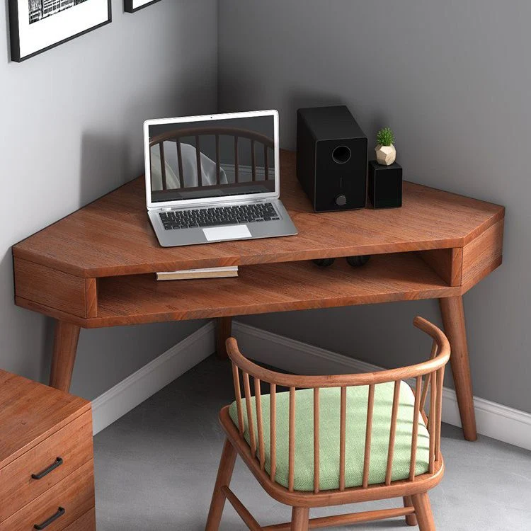 Bureau contemporain en bois massif, bureau de chambre à coucher, marron avec pieds Clearhalo